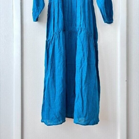 Anthropologie Sundry Blue Gingham Tiered Midi Dress - Picture 7 of 10